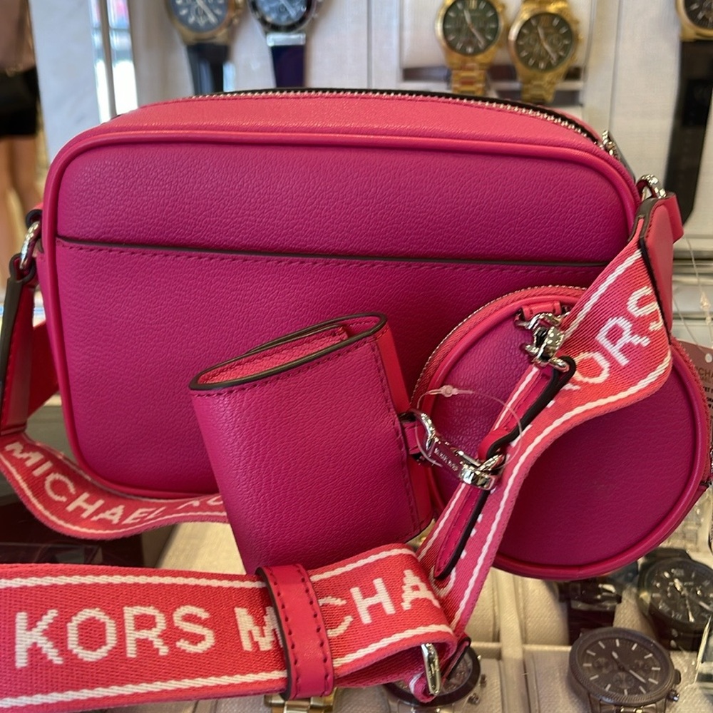 Michael Kors Jet Set Leather Medium Crossbody Bag with Case for Apple AirPods Pr - Picture 15 of 16